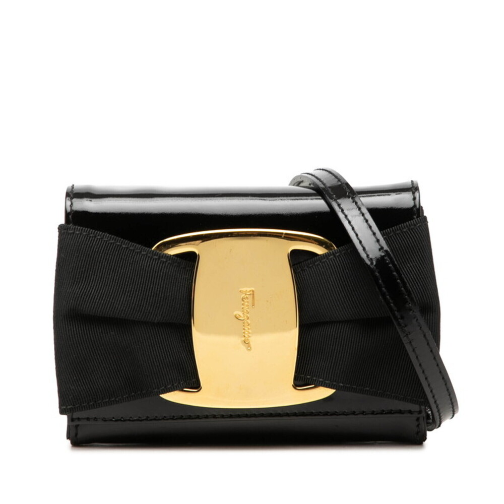 Salvatore Ferragamo Vara Crossbody Mini Shoulder Bag Pouch AQ216164 Black Gol...